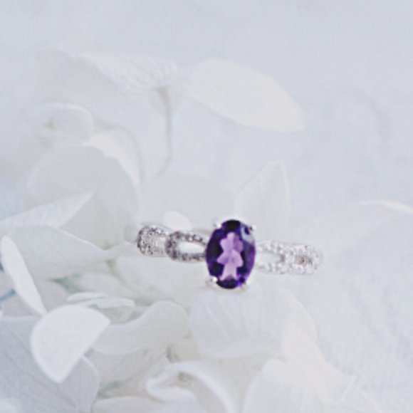 Genuine Natural Amethyst Stone Ring Purple Sterling Silver Dainty Ring - Picture 5 of 8